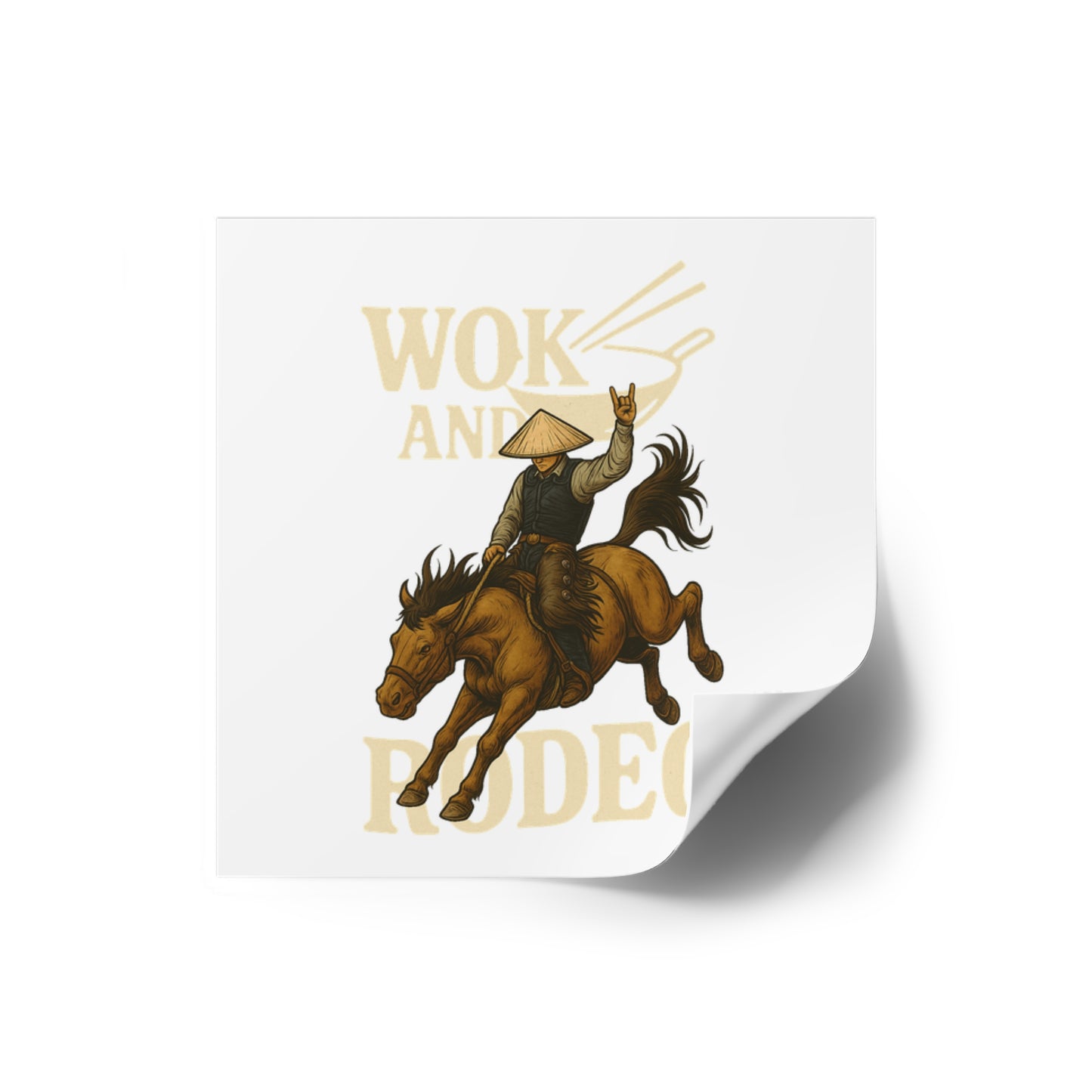 Whitewashed Asian "Wok and Rodeo" Premium Vinyl Sticker